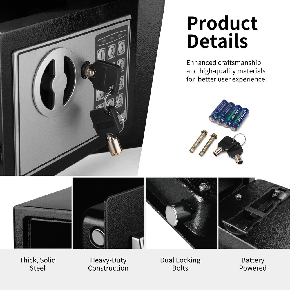 Electronic Depository Safe Box Drop Slot Opening Keypad Combination Lock Black