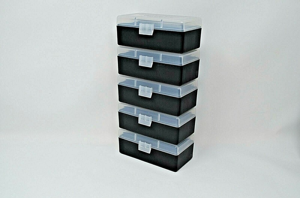 BERRY'S PLASTIC AMMO BOXES (10) CLEAR/BLACK 50 ROUND (357/38SPL)