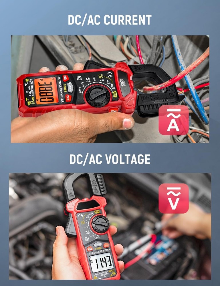 Digital Clamp Meter Multimeter with D-Shaped Jaw with Flashlight Backlight