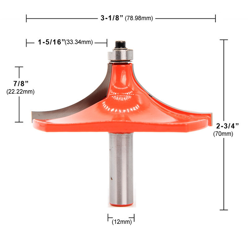 1Pcs 12mm Shank Extra Large Diameter Thumbnail Table Edge Router Bit