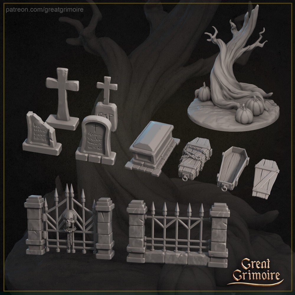 Graveyard tombstone Fence Scenery Miniature | D&D DnD |