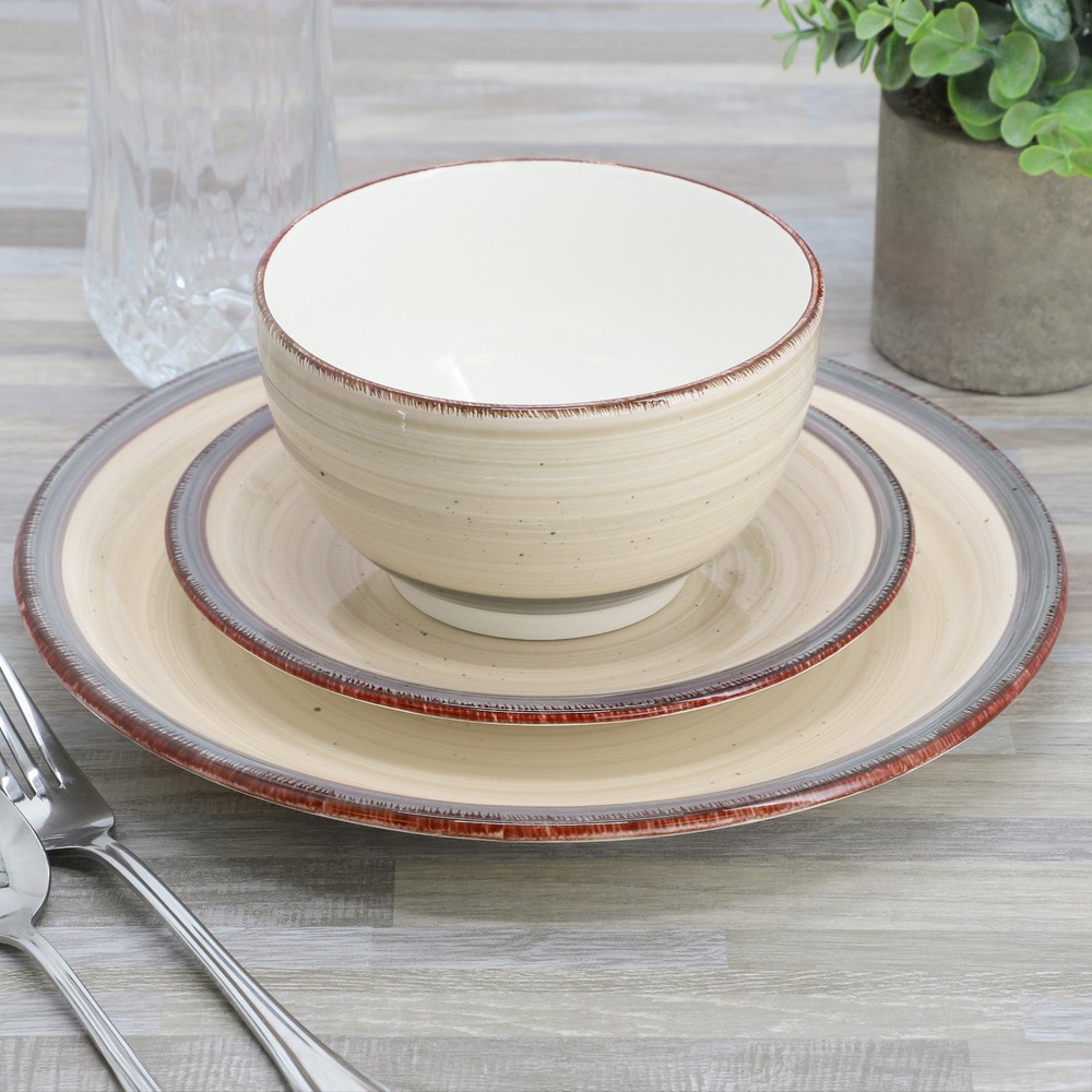 Gibson Home Holcomb 12 Piece Ceramic Dinnerware Set in Beige