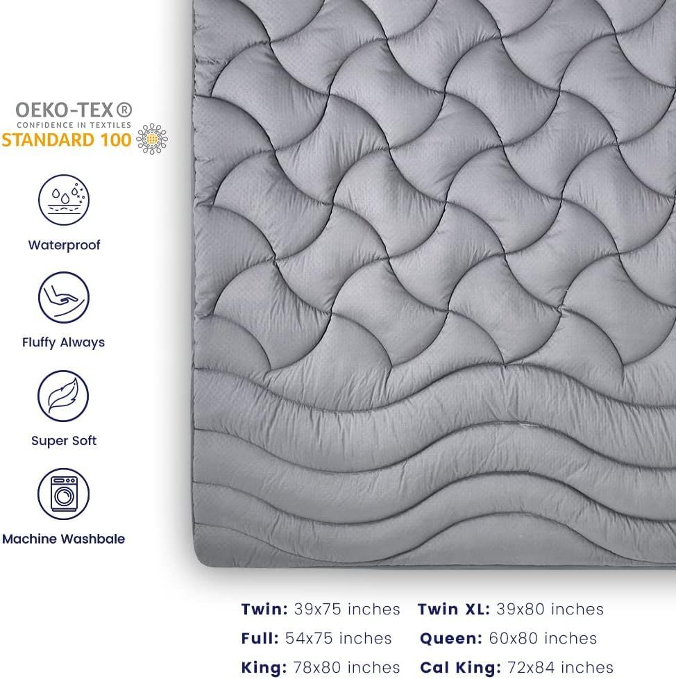 SLEEP ZONE Grey Waterproof Mattress Pad Full Full,