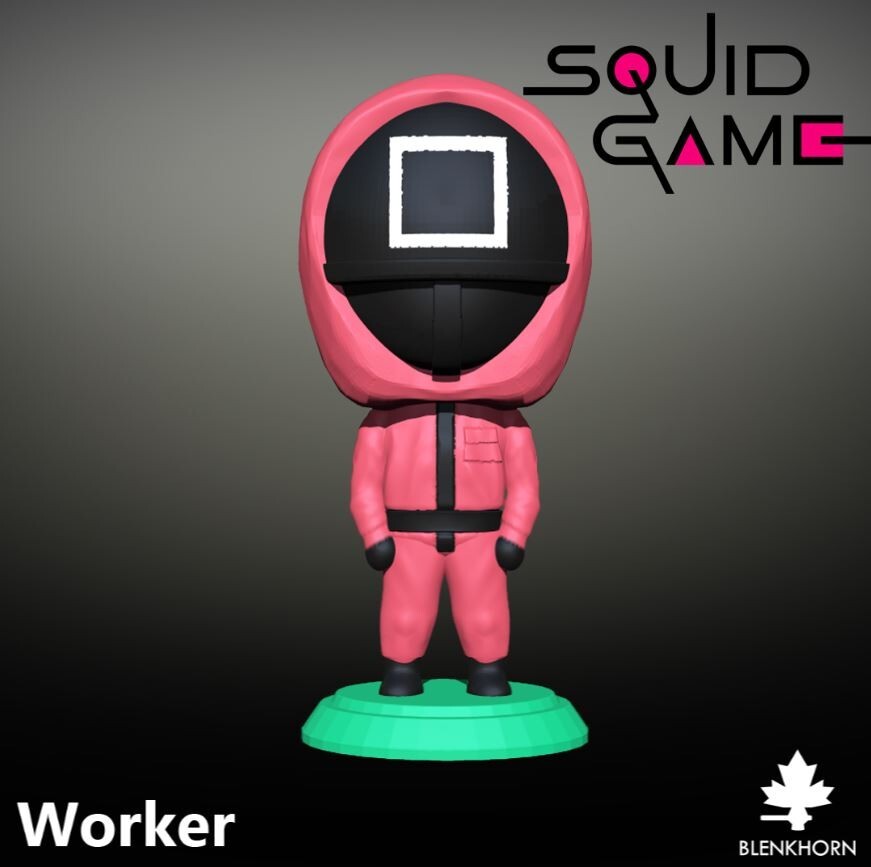 UNPAINTED Squid Game Worker Chibi Style 3D Printed Mini Figure BH