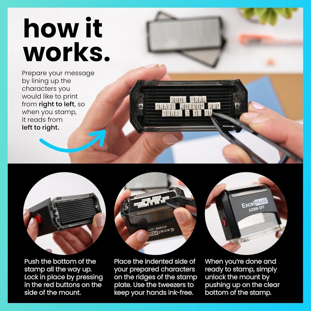 ExcelMark Self-Inking DIY Custom Rubber Stamp Kit - Personalized