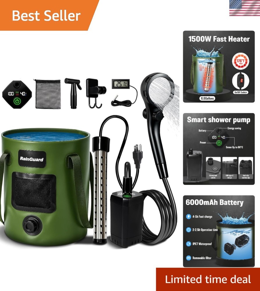 All-in-One Camping Shower - 6000mAh Water Pump & Heater for Outdoor Freshness