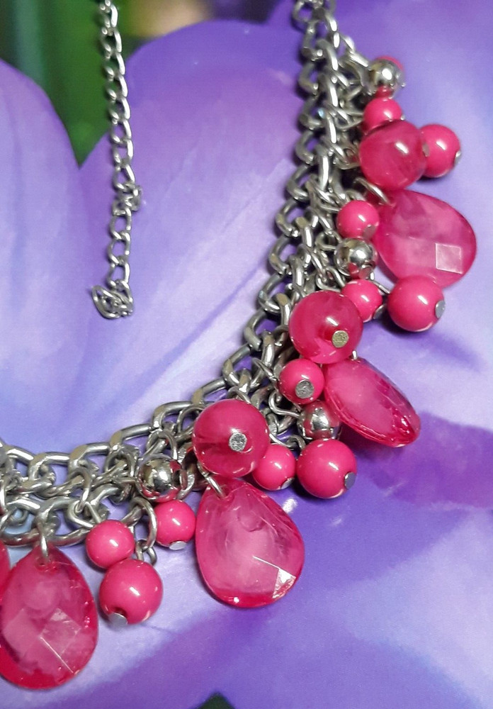 Fuchsia Artisan Lucite Dangle Multi Bead Necklace