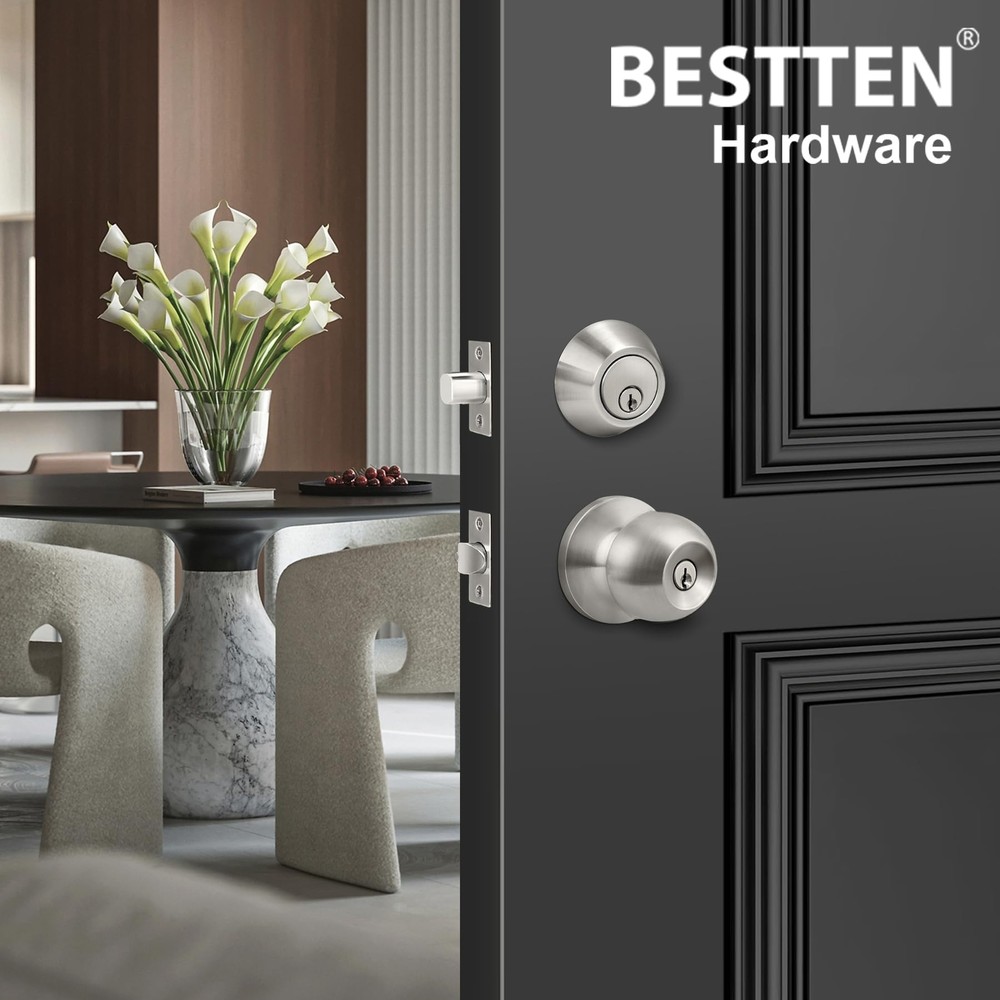 2 Pack Keyed Same Exterior Door Knobs and Single Cylinder Deadbolts Combo Set
