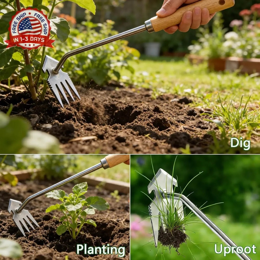 Weed Puller Tool, 2 Pack Garden Tools with 4 Teeth Weed Puller and Uprooting Wee
