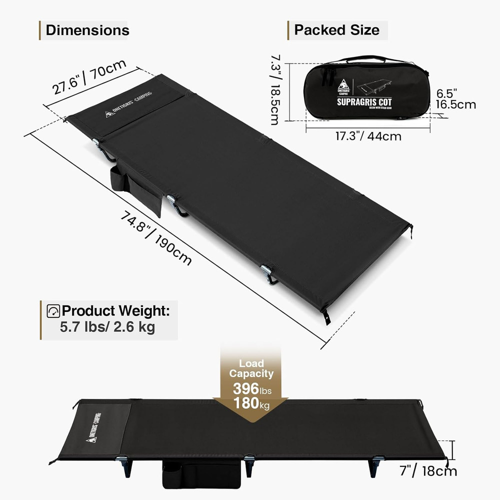 SUPRAGRIS Camping Cot, Support up to 400Lbs, Lightweight Comfortable Folding Bed