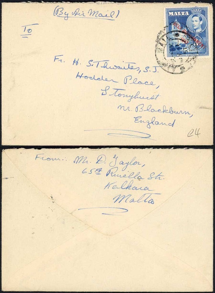 Malta KGVI Airmail Cover