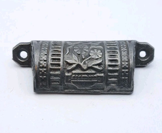 Antique Bin Pull of Flowers Drawer Pull Old Vintage Cast Iron Handle Hardware