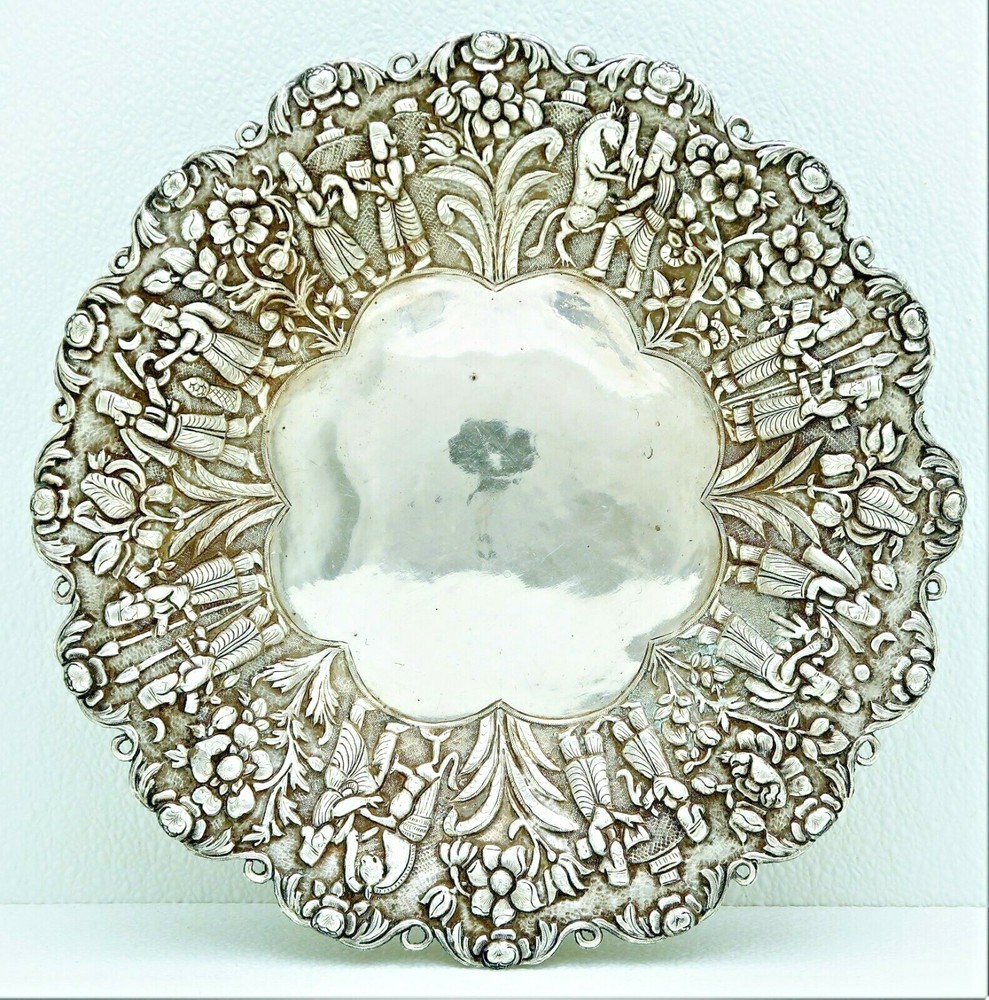Handcrafted Assyrian Style Solid Silver Raised Pierced Bowl with Figurals