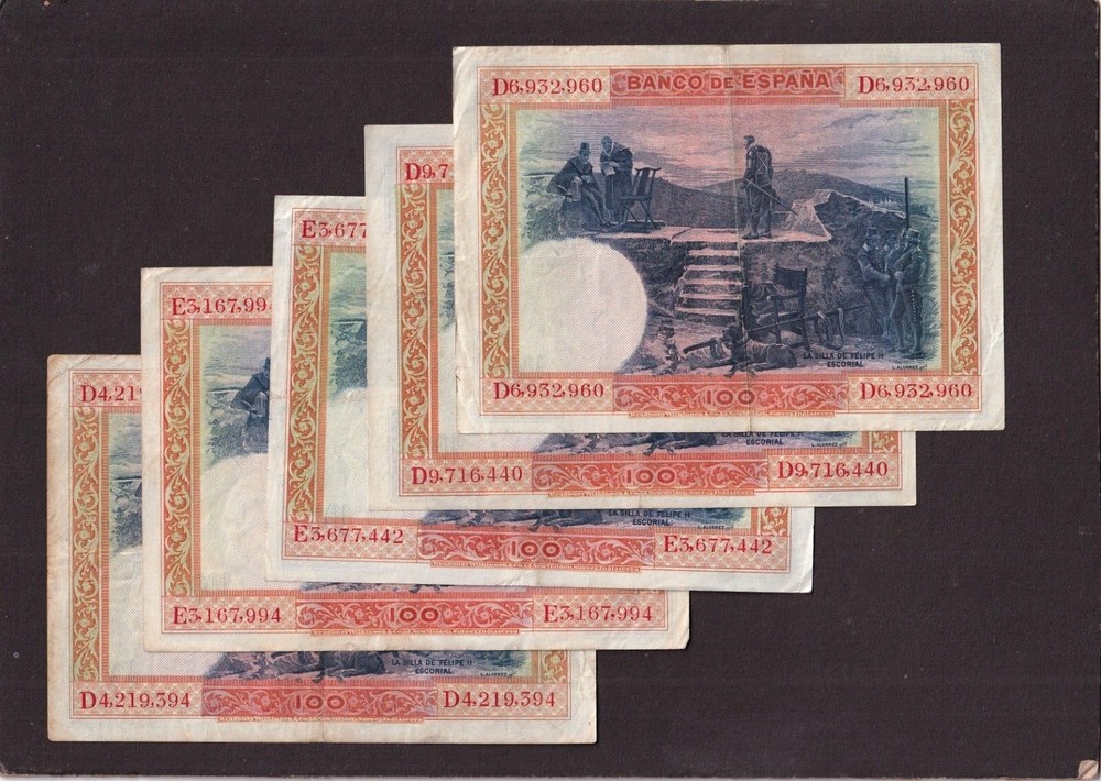 Spain 100 Pesetas P-69c 1925 VF x 5