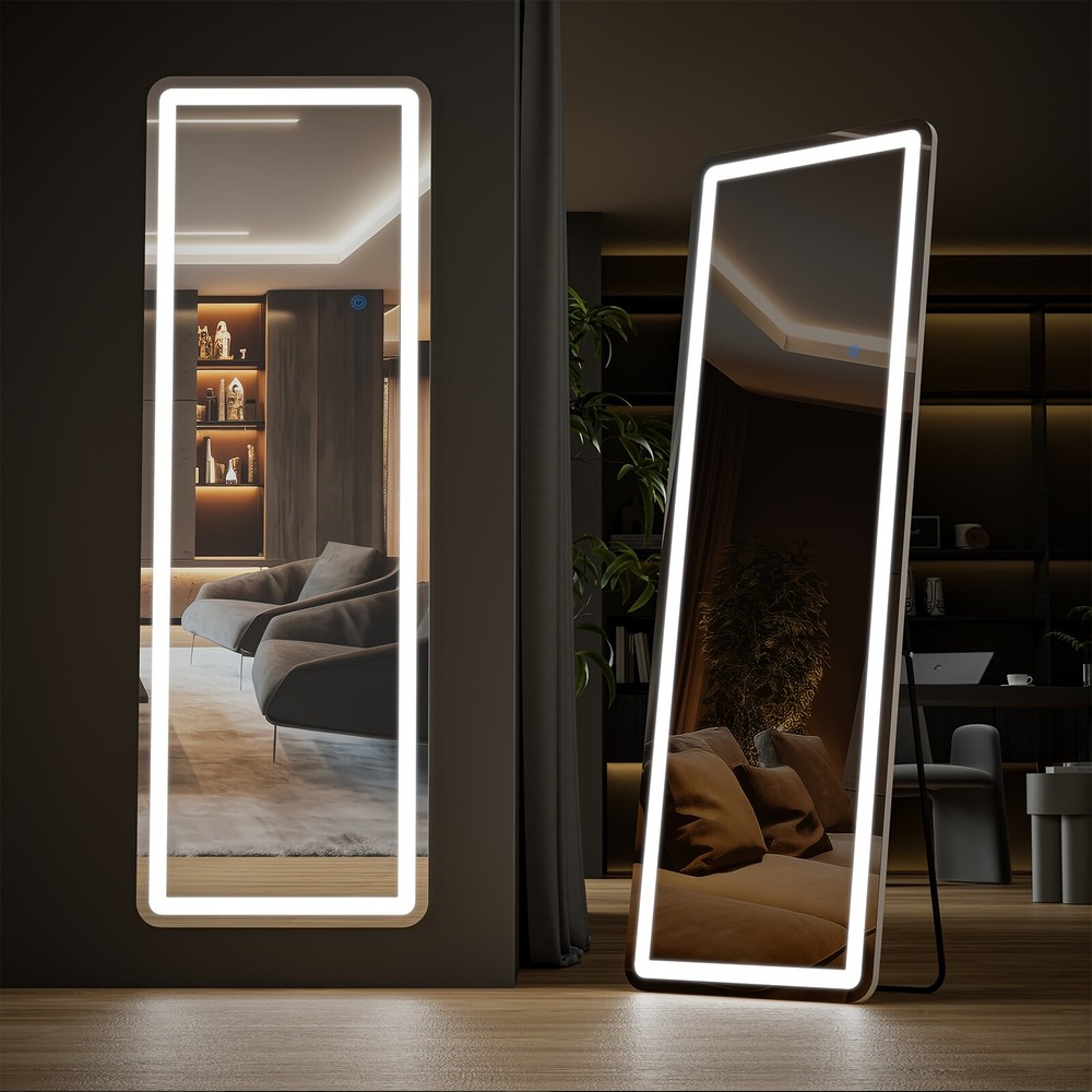 1pc 64"x21" Full-Length LED Standing Mirror adjustable light Stable stand