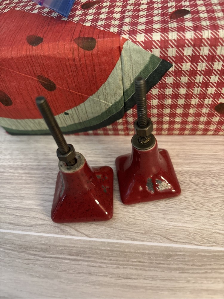 Antique Ceramic Red Distressed Drawer Pull Knob