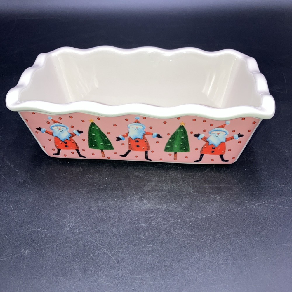 Century 9.75” loaf bread stoneware Christmas Santa theme EUC