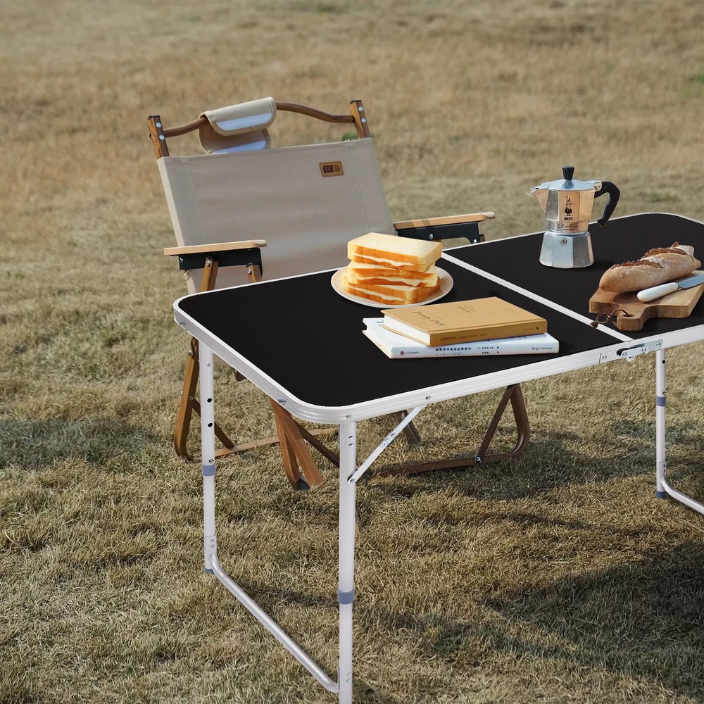 4FT Black Folding Table For Outdoor Garden Camping Picnic BBQ Height Adjustable