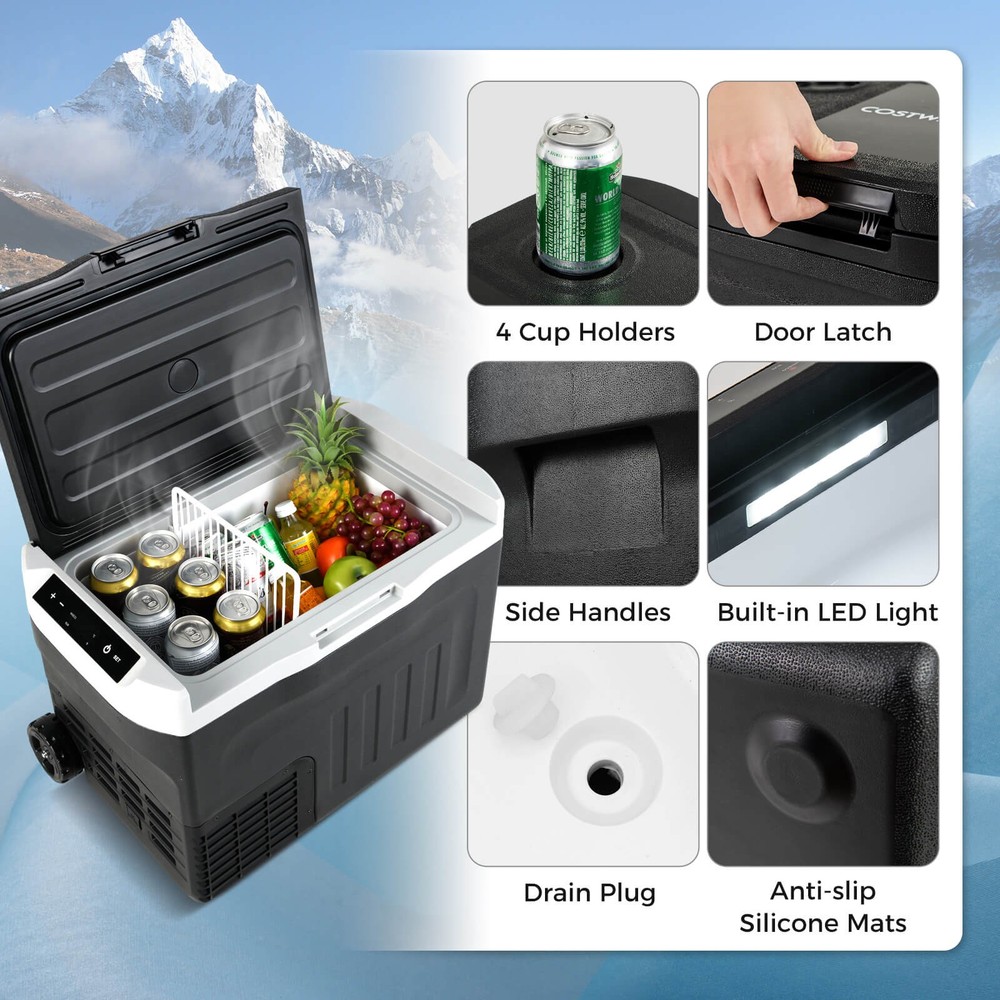 12 Volt Car Refrigerator w/ -4℉~68℉ Adjustable Range Divider for Camping