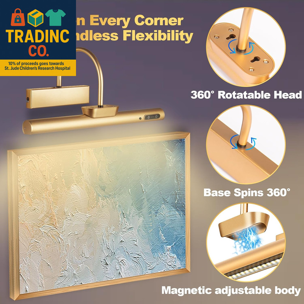 Dimmable Cordless Picture Light with Controller and Timer, Rechargeable 5000Mah