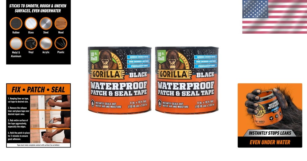 Waterproof Patch & Seal Tape - Black, 2 Pack