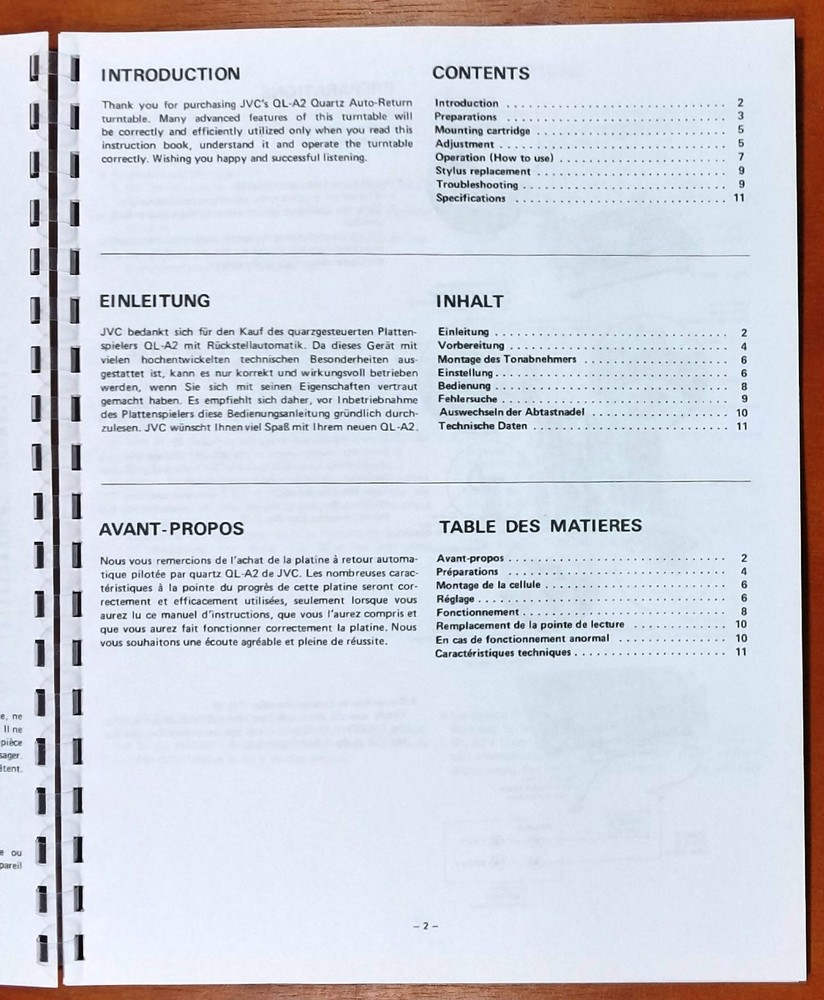 JVC QL-A2 Turntable Owners Manual