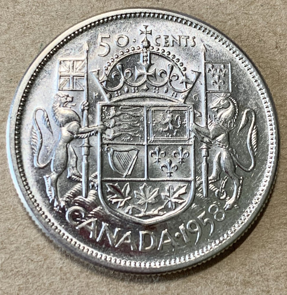 Canada 1958 *Dot* 50 Cents Silver Half Dollar, MS++++