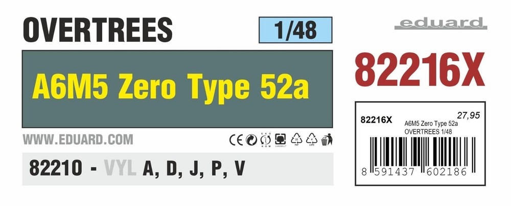 Eduard 1/48 A6M5 Zero Type 52a OVERTREES - Plastic Only - Undecorated Model Kit