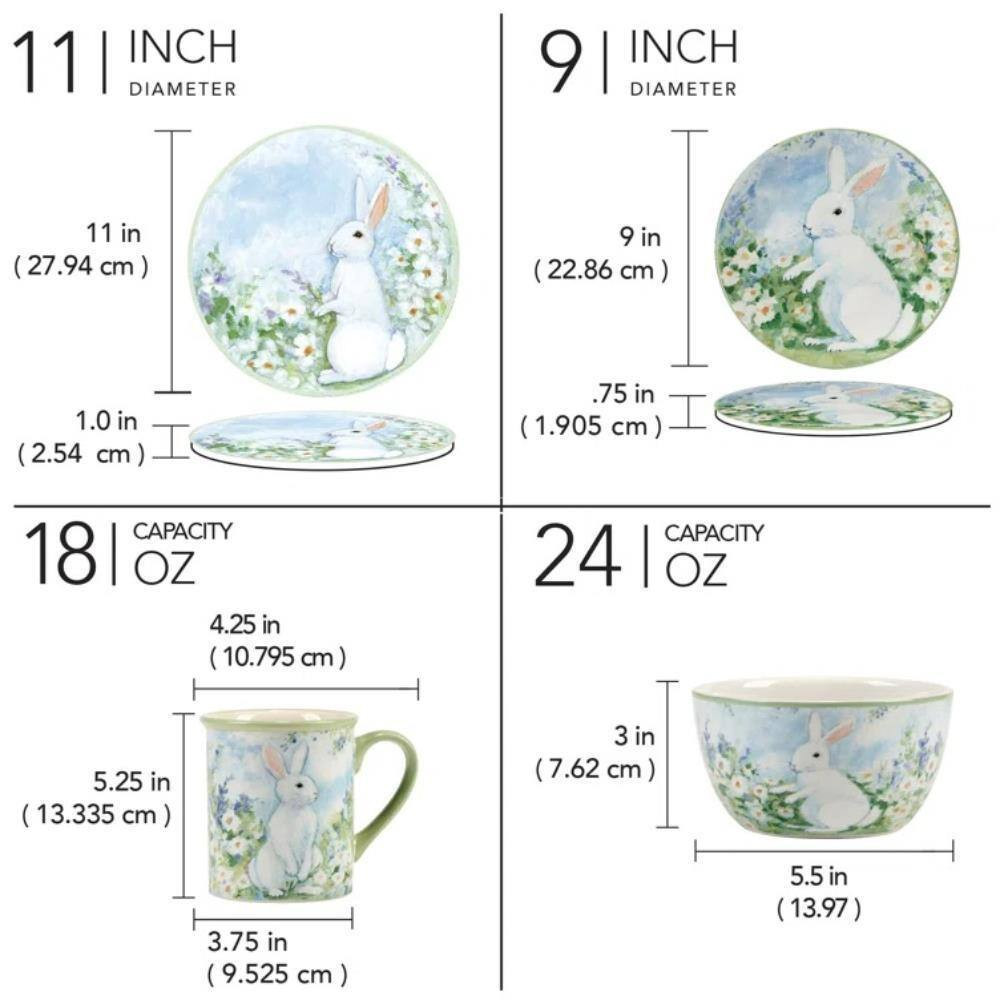 Easter Morning 16-Piece Assorted Colors Earthenware Dinnerware Set (Service for