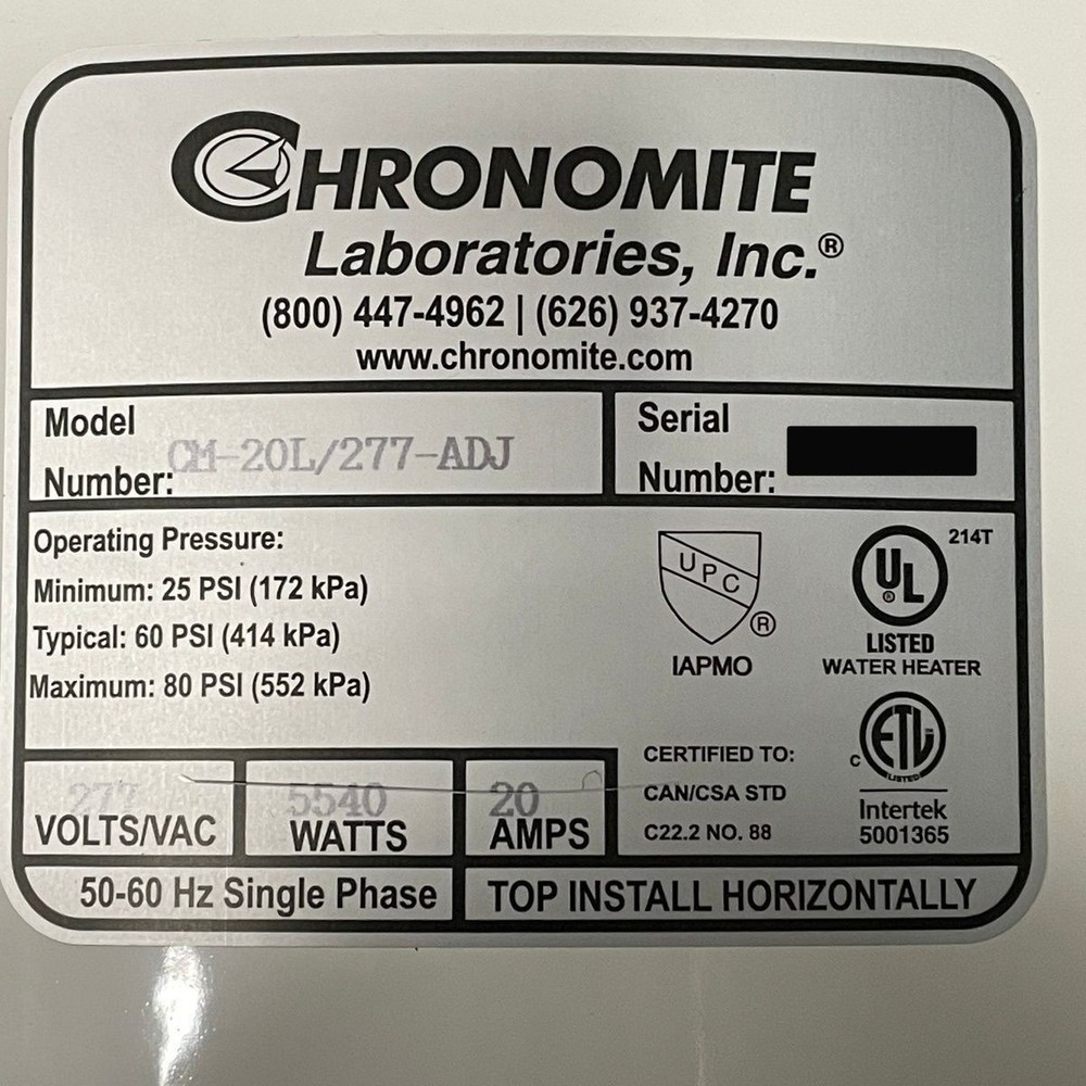 CHRONOMITE Instant Flow C Micro Point of Use Thermostatic Tankless Water Heater