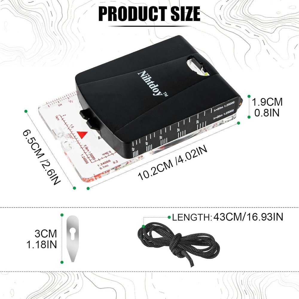 Hiking Mirrored Sighting Compass - With Adjustable Declination & Map LED