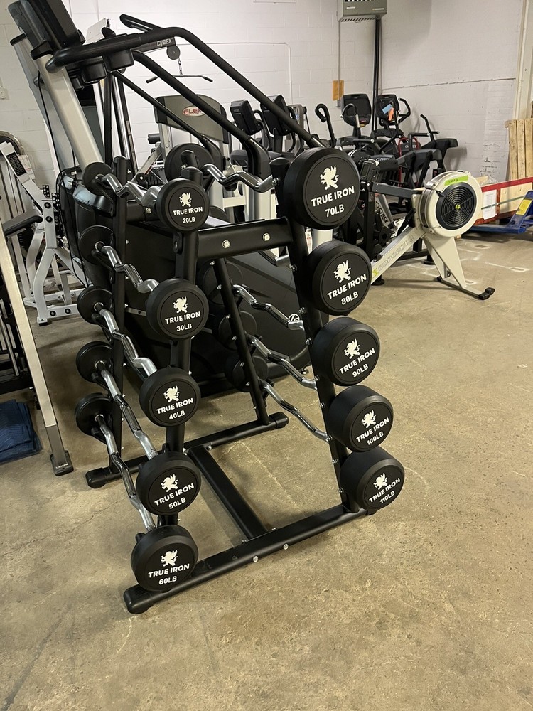 True Iron Ez Curl Fixed Barbell Sets With Rack!