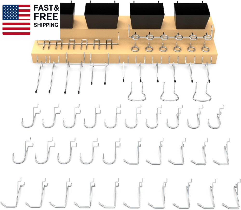 49 Piece Pegboard Hooks Assortment Kit with Pegboard Bins Garage Tool Organizer