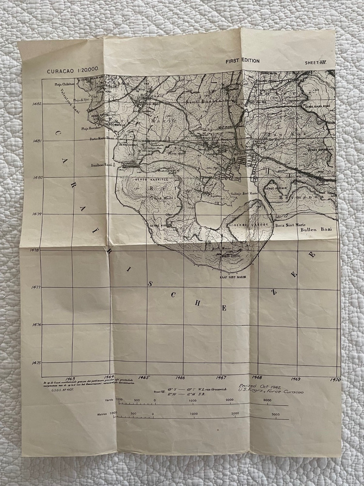 Vintage 1942 US ENGINEERS Force Curacao Map Sheet VII #6