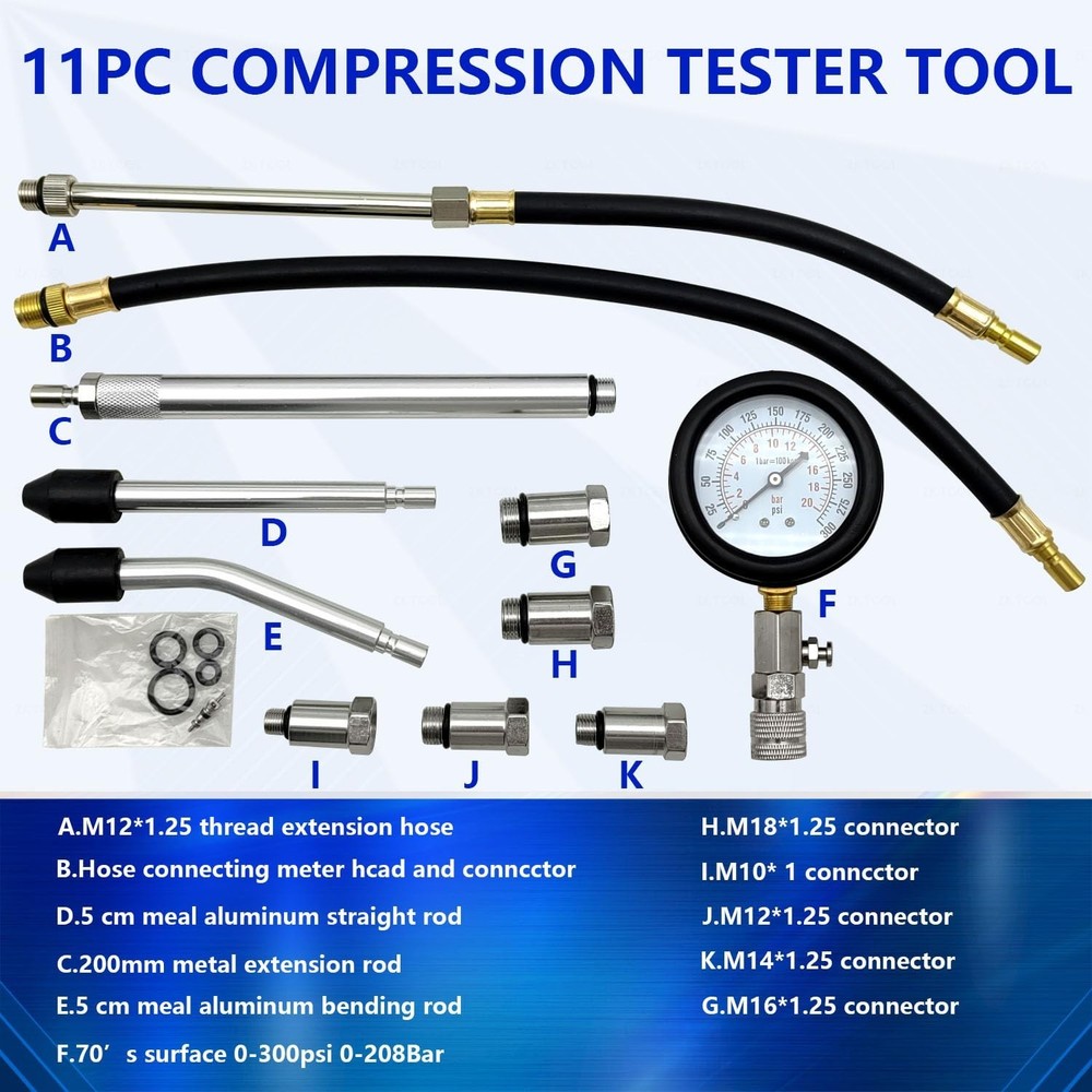 ZKTOOL 11PC Engine Cylinder Compression Tester with M10 M12 M14 M16 M18