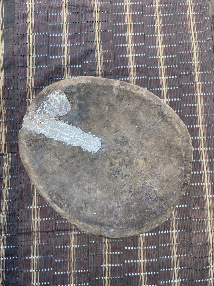 Antique Handmade Wooden Stool Primitive Rustic Three-Legged Brown