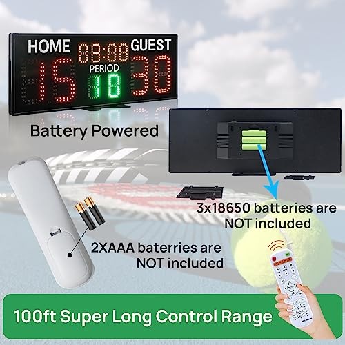 LED Super Bright Electronic Scoreboard with Timer Clock, Battery Powered