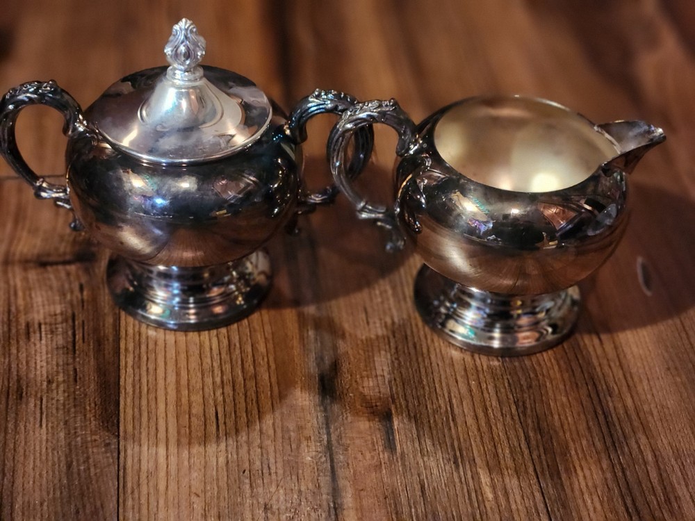 Vintage Sheffield Silver on Copper Sugar and Creamer Set Marked on Bottom