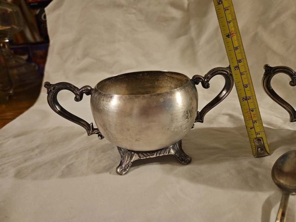 Silver Sugar & Creamer Pot W/ Spoon
