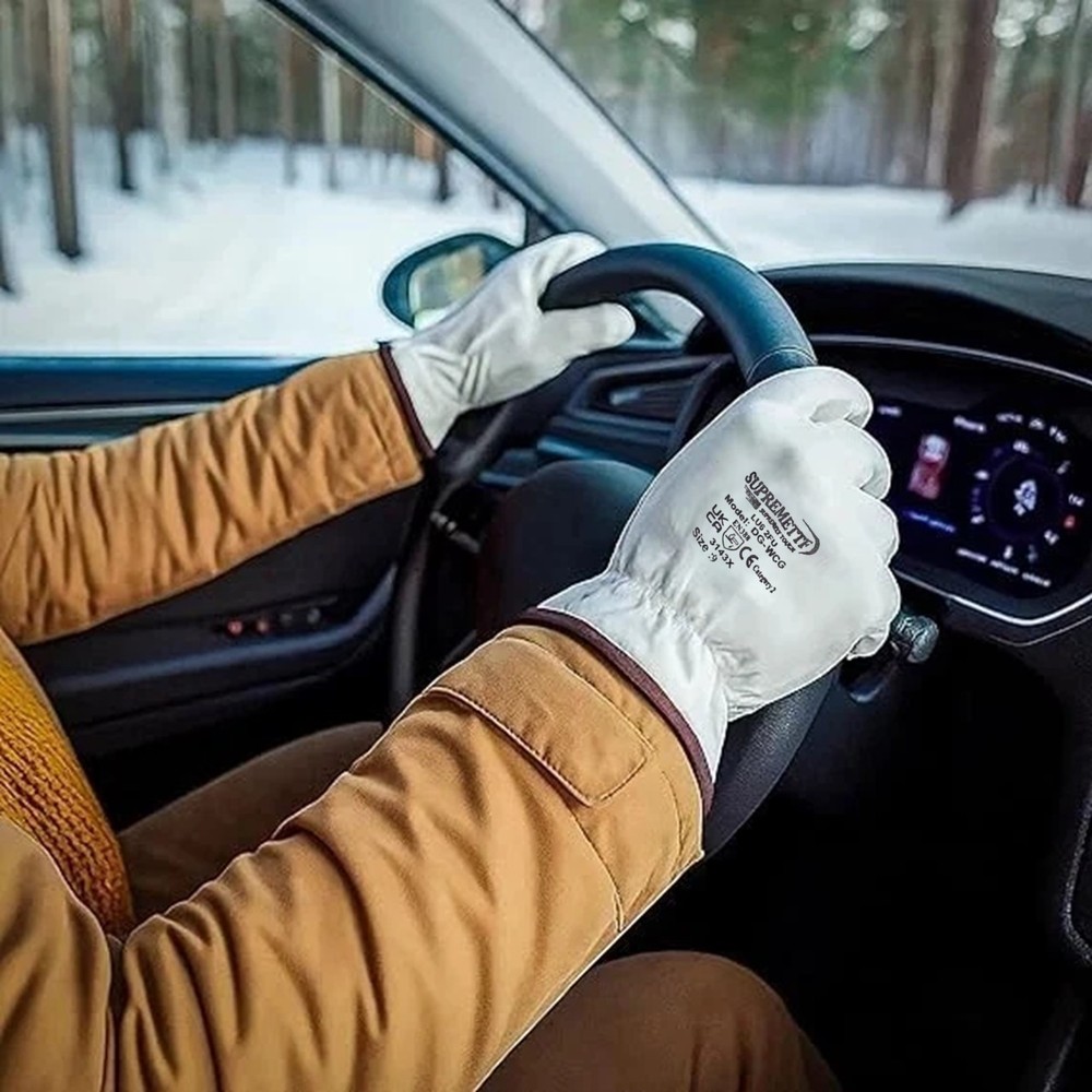 White Driver Work Gloves Un-Lined Soft Leather Lorry Drivers Safety