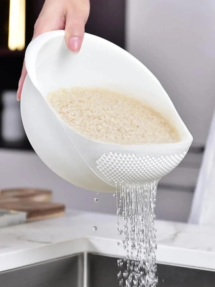 Multi Use Rice Washing Vegetable Fruit Strainer White Bowl Rice Washer