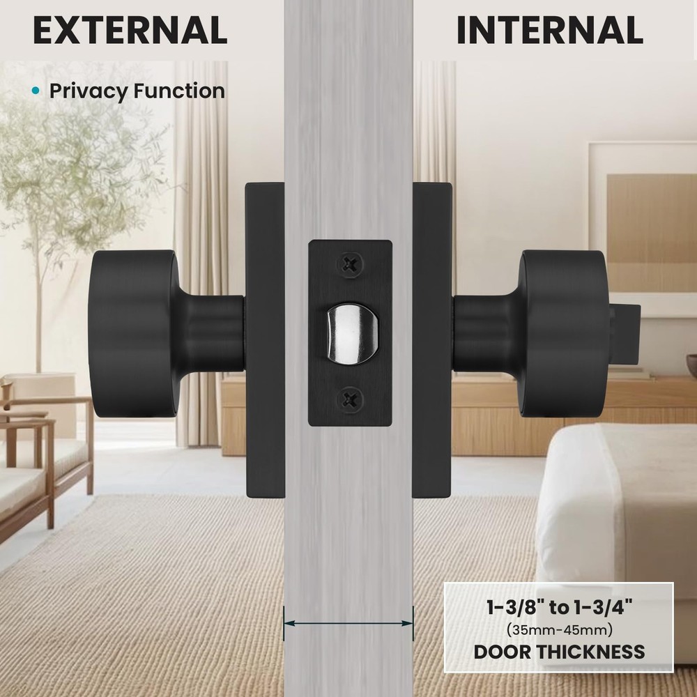 Matte Black Door Knobs Interior Privacy, Zinc-Alloy Interior Door Knobs, Heav...