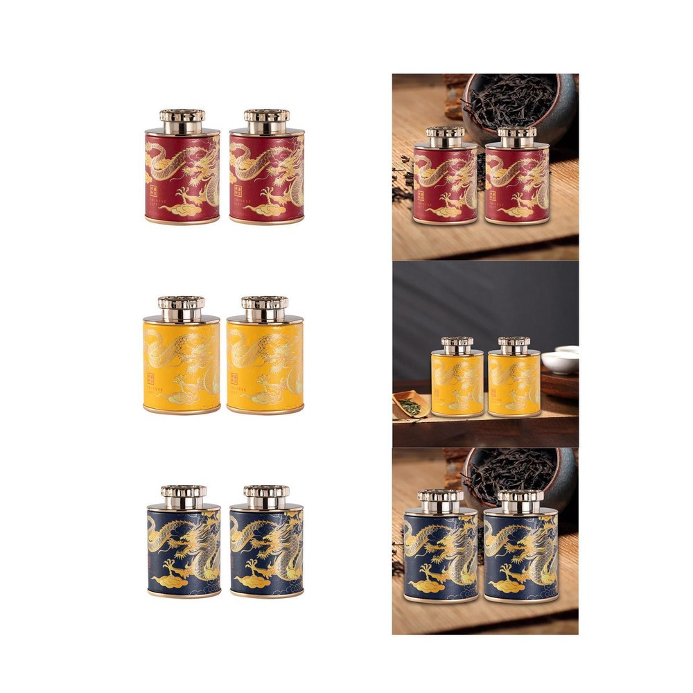 2 Loose Tea Jars, Dragon Pattern, with Airtight Lid, Tea Container, Decorative