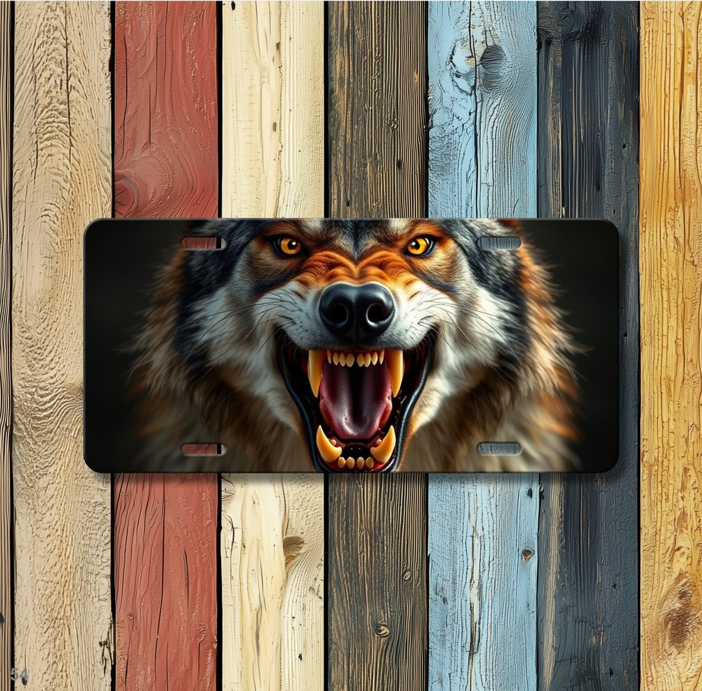 Snarling Wolf License Plate Snarling Design Personalized Front Bumper Plate Uniq