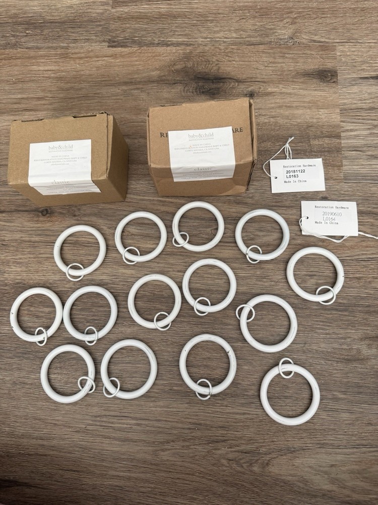 Restoration Hardware Loop Rings Set 14 Distressed White Finish Large 1.25" Rod