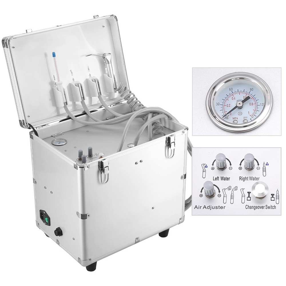 Portable Mobile Dental Delivery Unit Air Compressor Suction Rolling Suitcase 4H