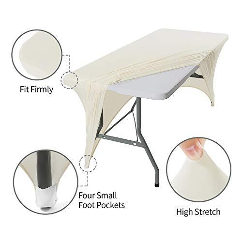 2PCS 6FT Spandex Table Cover Rectangular Stretch Spandex Tablecloth Ivory6FT