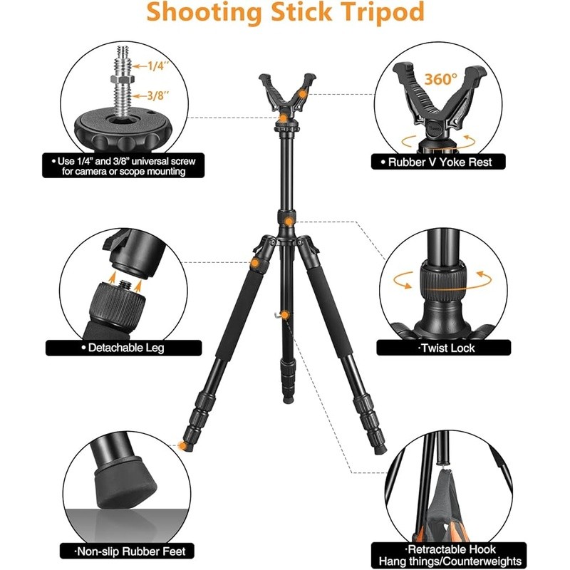 Multi-Function Aluminum Tripod Portable Shooting Stick Adjustable Height Hunting