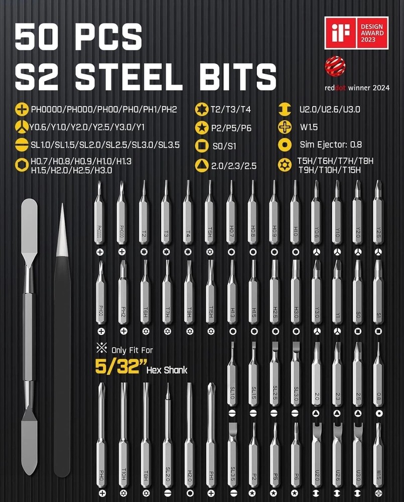 E1 Max Electric Screwdriver, Mini Precision Screwdriver Set, 50 Magnetic Bits...