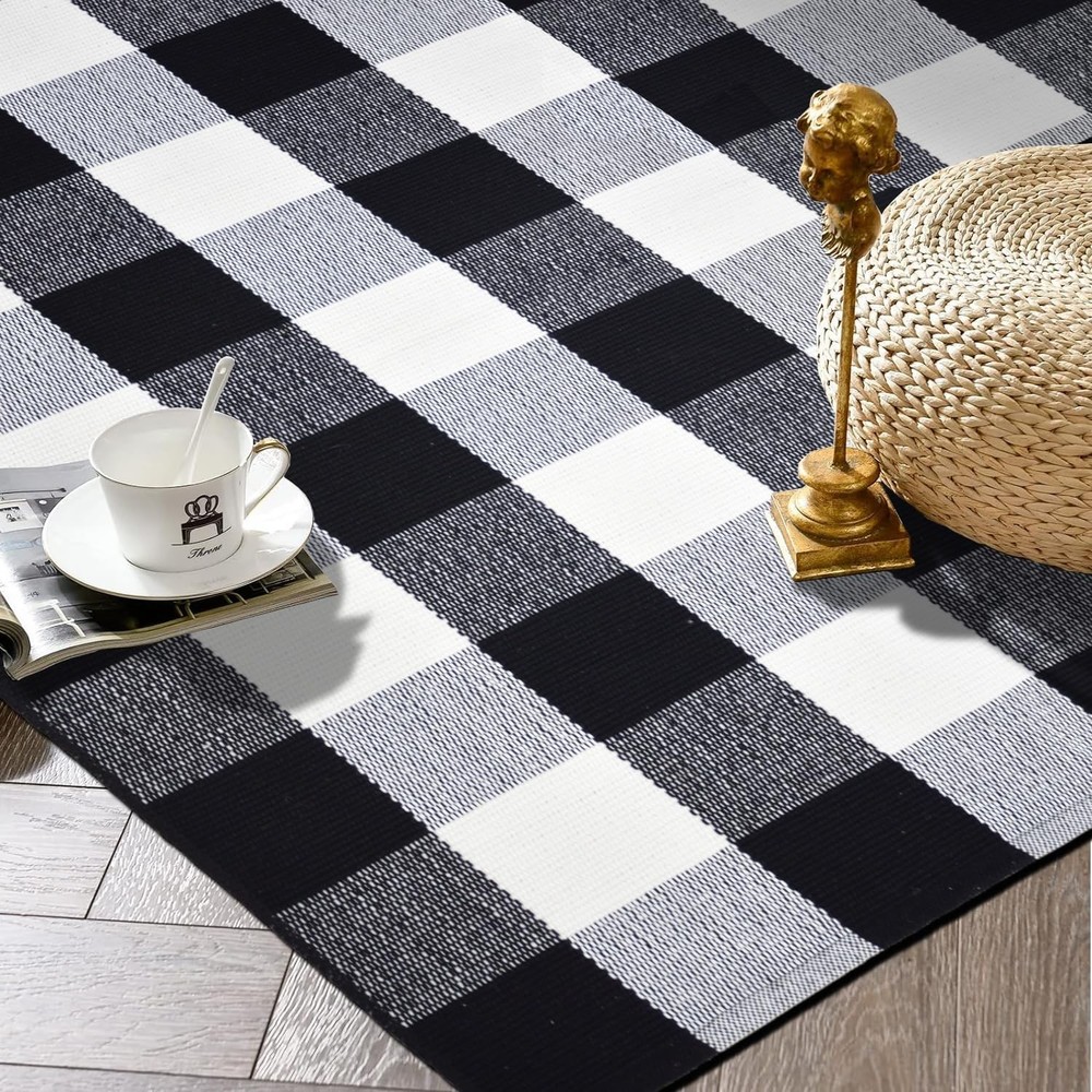 Buffalo Plaid Rug Black and White Check Rugs 5' x 7' (Rectangular),